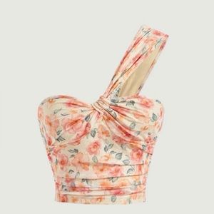 Floral Print One Shoulder Crop Top